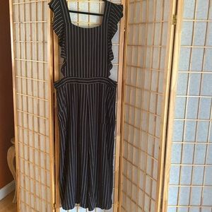 Bobeau Dressy Black with Ivory Stripes Overalls Size XLarge